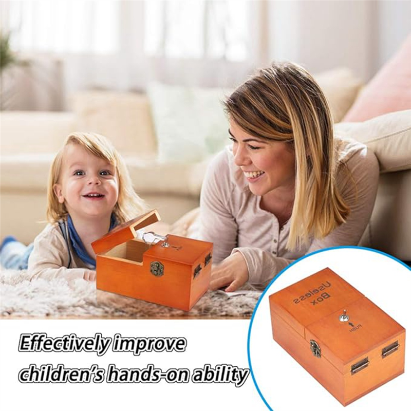 A Useless Box with Surprises Wooden Useless Box Fully Assembled Toy for Adults and Children Easy to Use Dark Wood Color. 