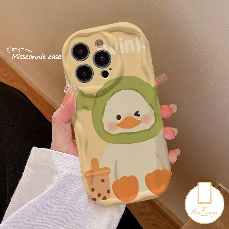 MissConnie Cute Wink Duck 3D Wavy Curved Edge Case For Realme C25 C53 C35 C51 C12 5 8i 11 5i 7 5s 6i C11 C15 C17 C25Y C55 C21 C30 C21Y C25s C33 C3 C17 C31 C20 Graffiti Fashion Cover