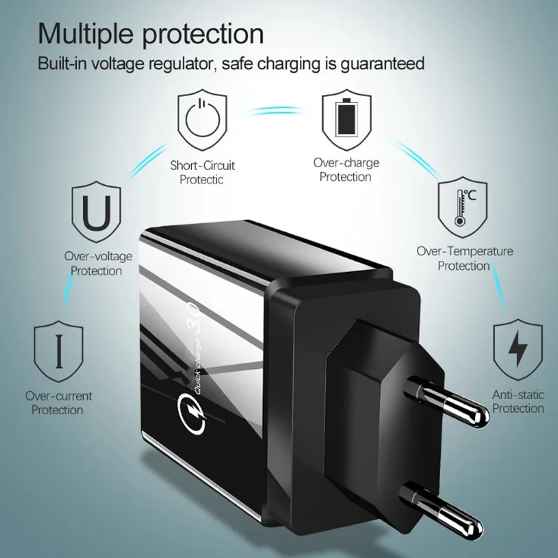 Quick Charge 4.0 4 Port Phone Fast Charger For Samsung S21 S20 FE S10 S9 S8 Plus Note 20 10 Ultra Fast Charging Wall Charger. 