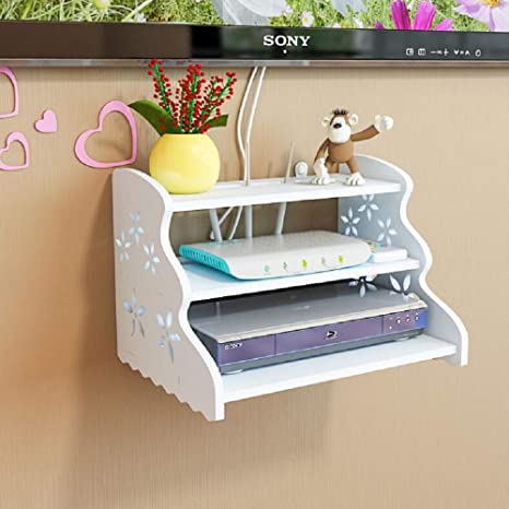 WiFi Router Wall Mount Storage Stand 3 Layer Floating Shelves Set