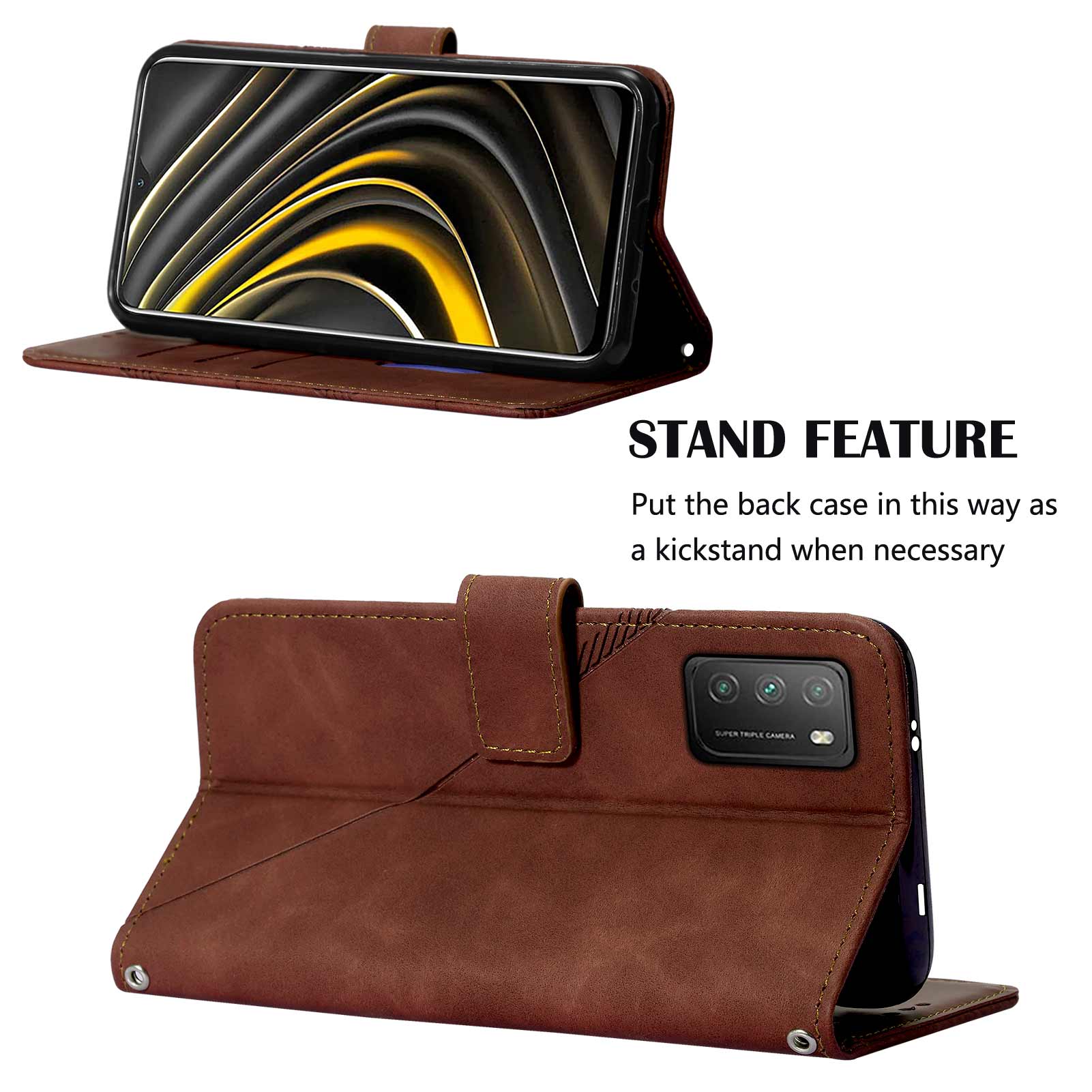 Business Phone Case For Xiaomi Poco M3 / Redmi 9T / 9 Power Case Skin Feeling PU Leather Flip Case With Card Slot Bracket Shockproof Design. 