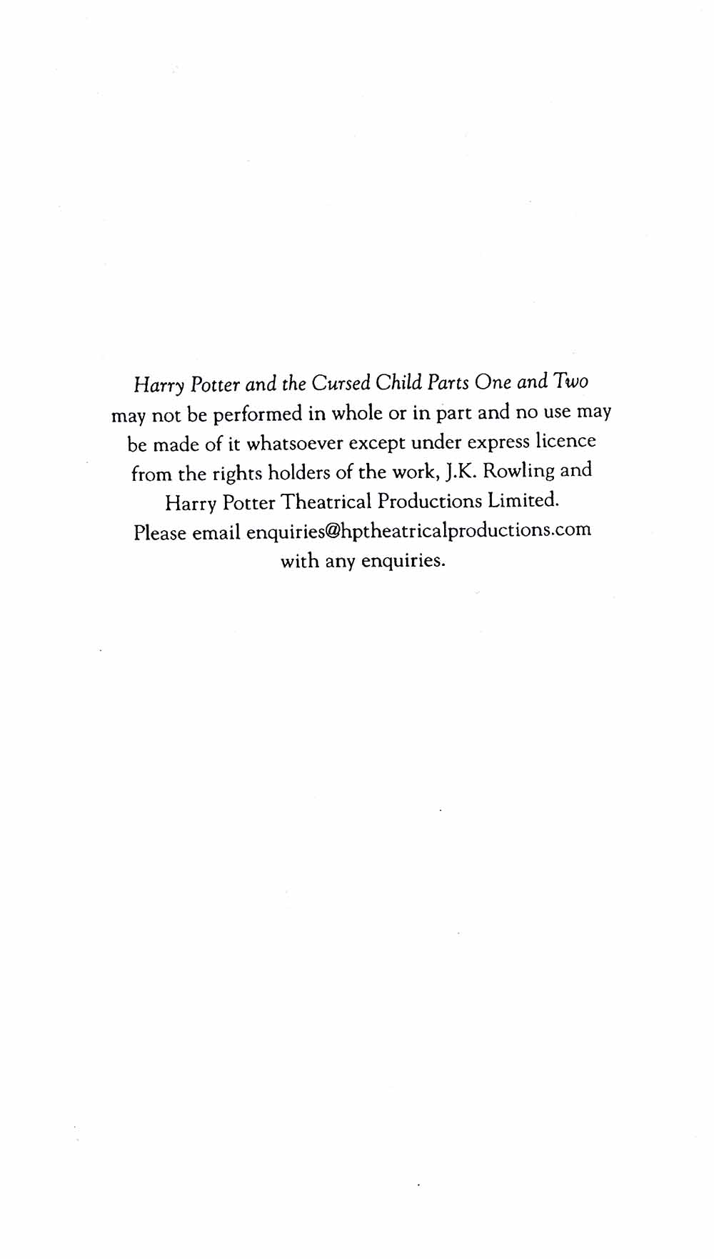 Harry Potter and the Cursed Child Parts One And Two. 