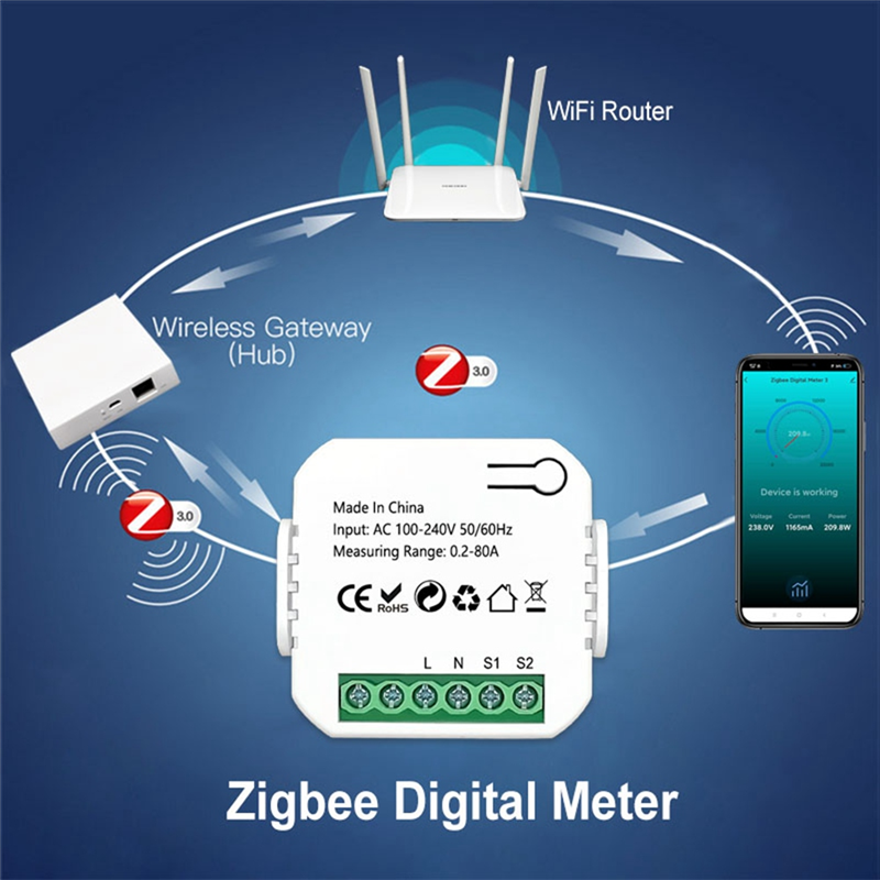 Tuya Smart Life ZigBee Meter 80A with Current Clamp KWh Monitor 240V. 