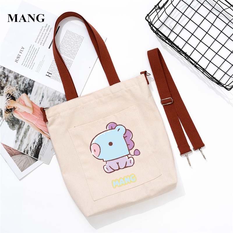 KPOP BT21 Cartoons Bag BTS Canvas Should Bag Detachable Shoulder Strap. 