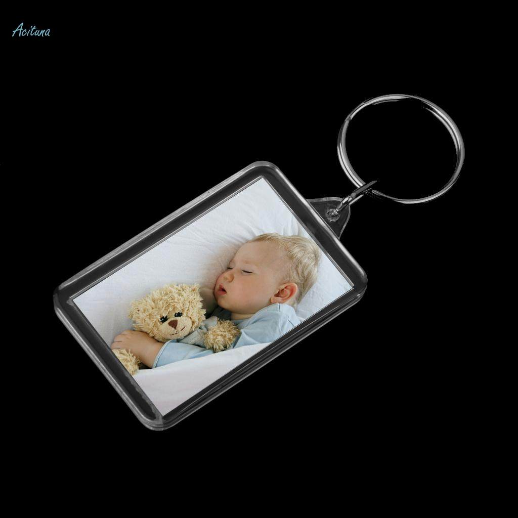 100Pcs Acrylic Rectangle Clear Key Keychain Blank Insert Photo Picture Frame. 