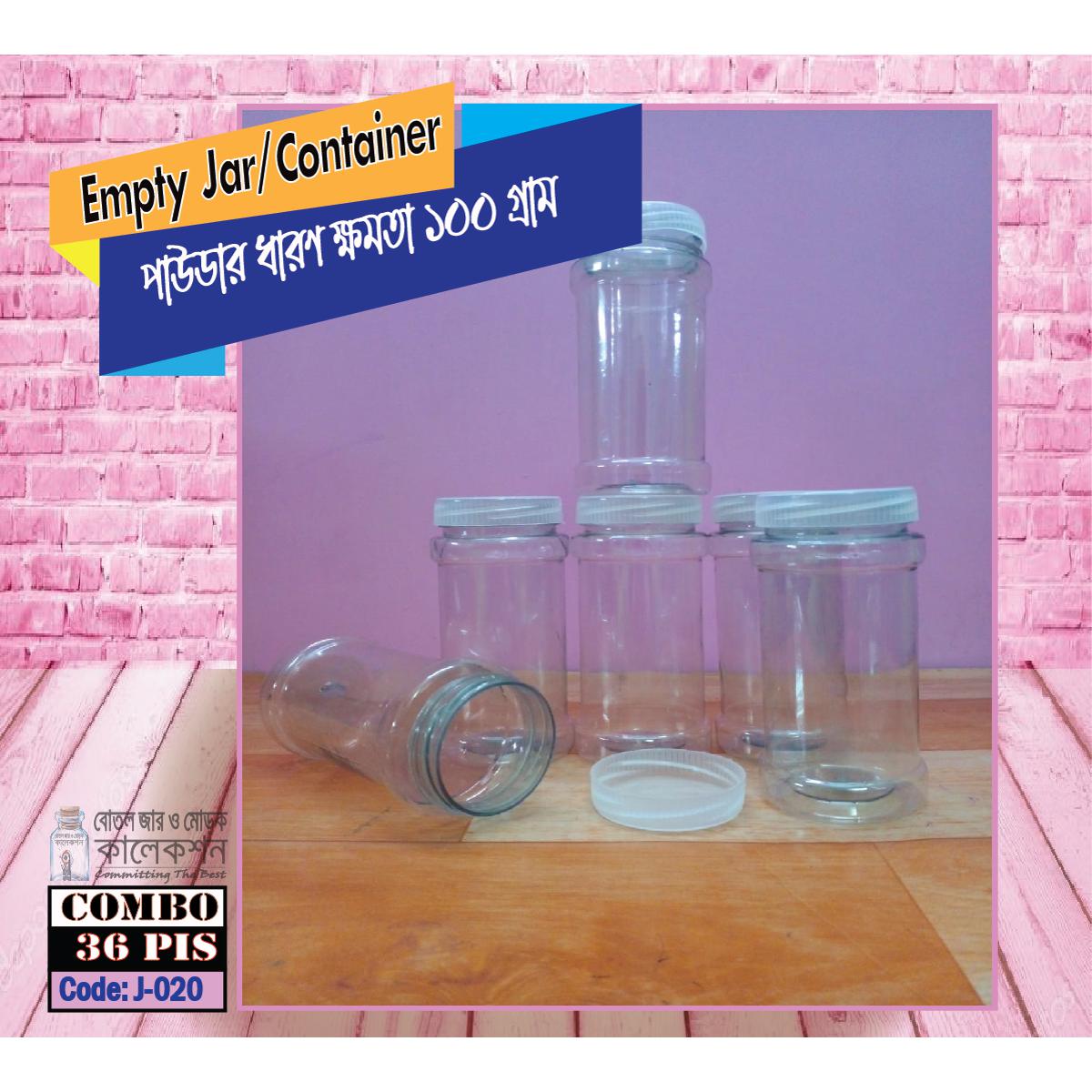 100GM Empty Jar Food Container Empty Plastic Jar Food Storage container 100% Food Gread Plastic Jar With Virgin Matariels Sample Combo Storage Box  36 Piece