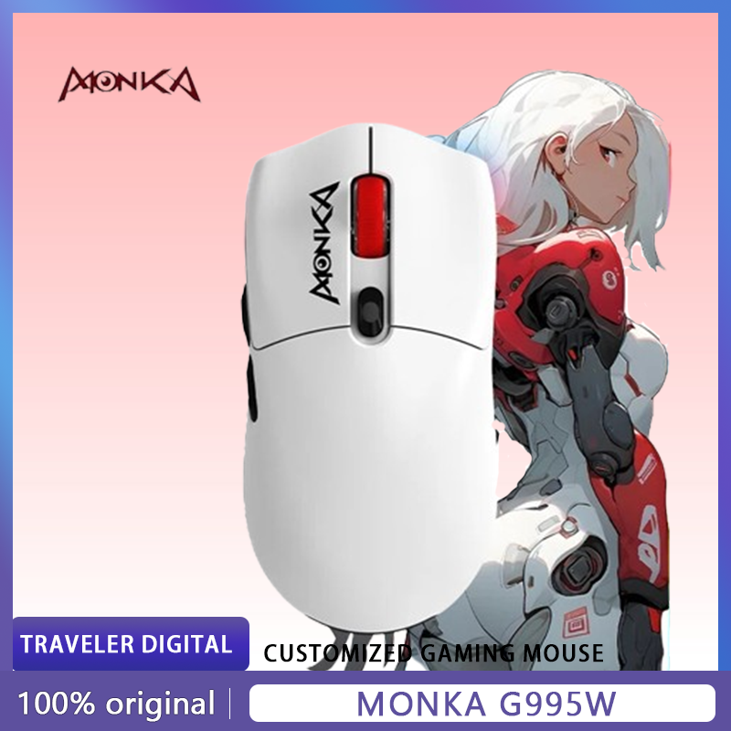 MONKA G995W Gaming Mouse 3-mode 2.4g Wireless Bluetooth Type-C Paw3395 Lightweight 26000 DPI 650 IPS Office E-sports Game Mice