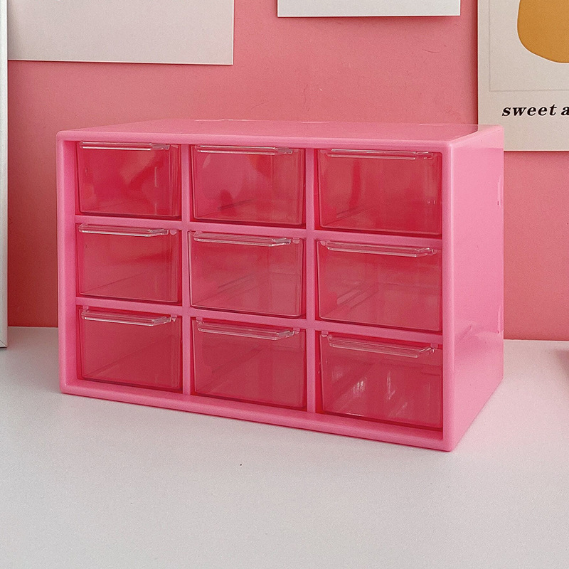 ins girl's heart nine-square grid storage box small box desktop account transparent Korean style drawer-type desk storage rack