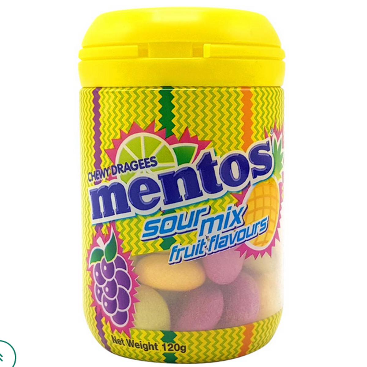 Mentos Sour Mix Fruit Flavours Chewy Dragees Bottle 120g