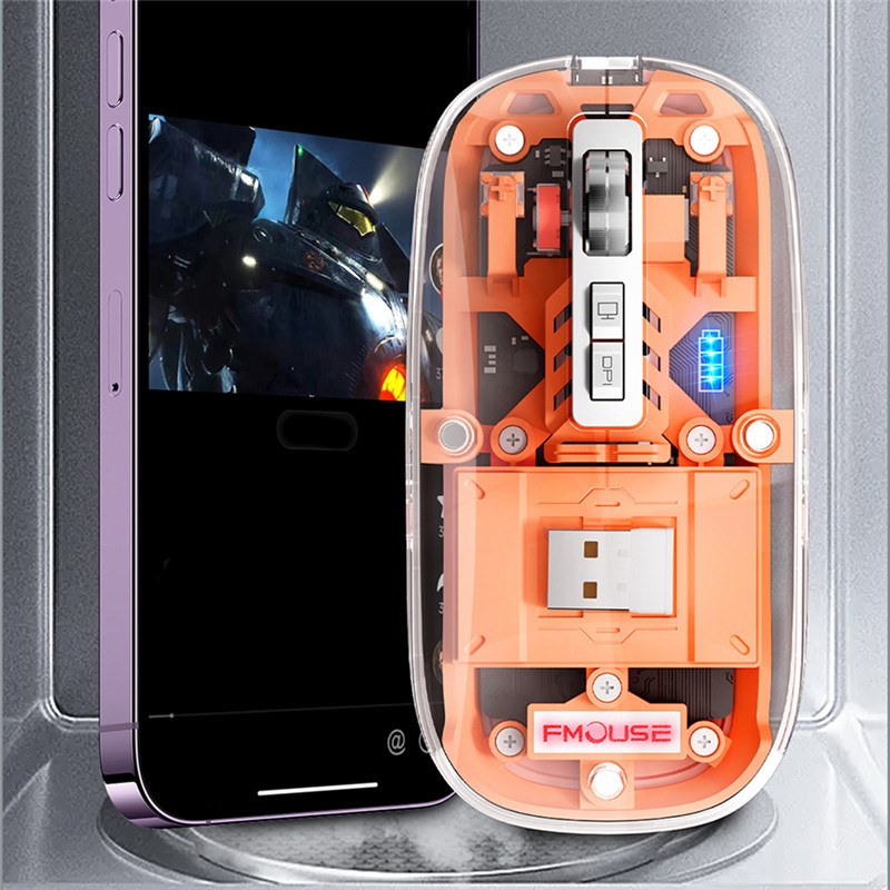 Transparent Shell Wireless Mouse Portable Rechargeable Mute Bluetooth Mouse 2.4GHz 2400DPI Gaming Mous for PC Laptop Accessories. 