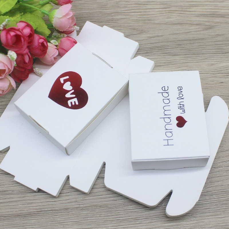 New 10Pcs 8x6x2cm White /Kraft /Black Jewelry display Packing Box Handmade With Love Cardboard Gift Package Wedding Favourate