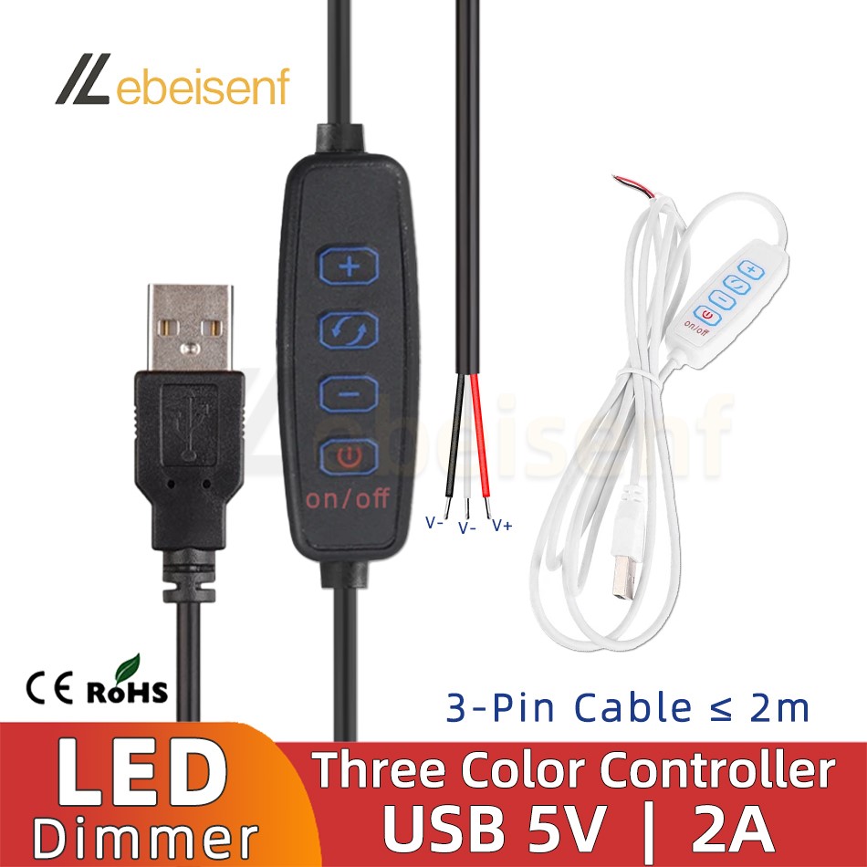 USB LED Dimmer 5V LED External Switch Control Cable 2m for Dual Color LED Strip Light Brightness Color Temperature Adjustment. 