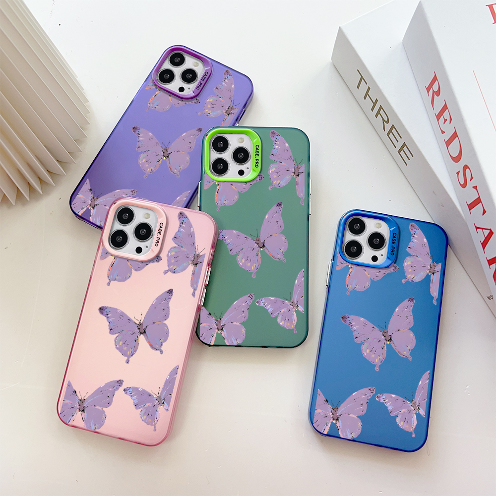 Hontinga for Redmi A2+ A2 Plus A1+ A1 Plus Back Cover Colorful Sliver Double Sided Soft Edge Hard Back Purple Butterfly Phone Case for Girl. 