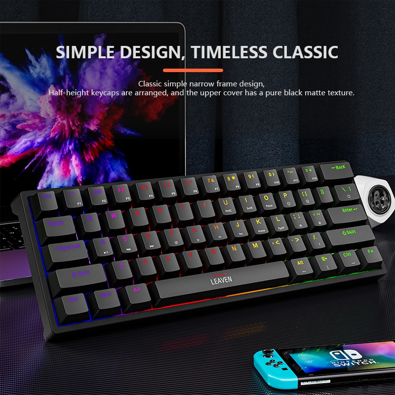 K620 Mini Gaming Mechanical Keyboard 61 Keys RGB Hotswap Type-C Wired Gaming Keyboard PBT Keycaps 60% Ergonomics Keyboards. 