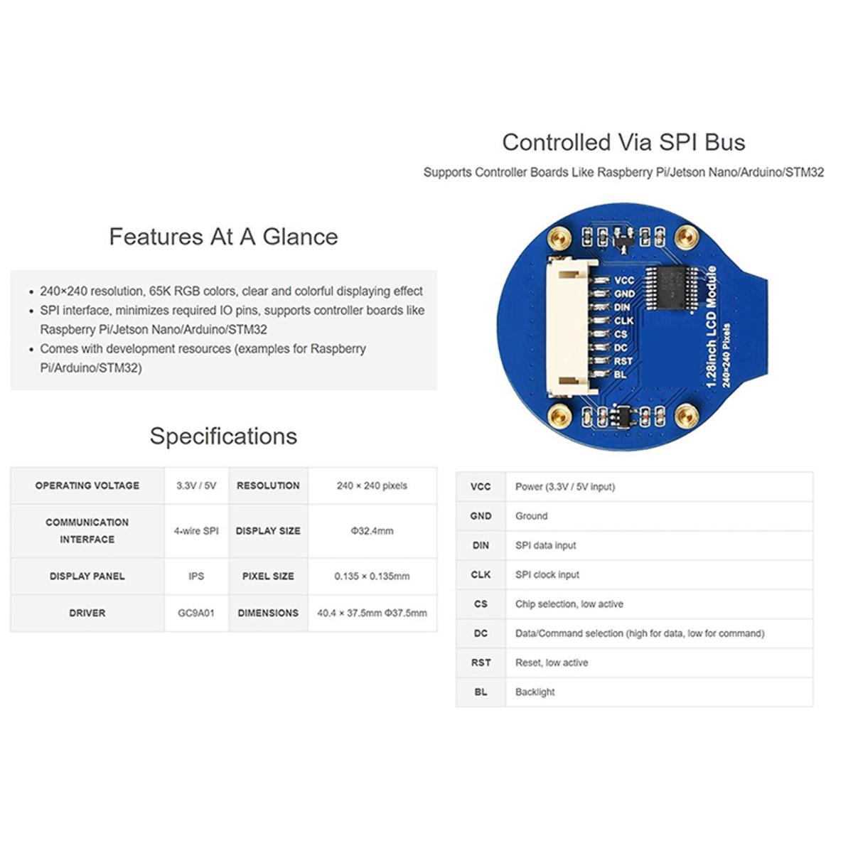 FORIDE 4pcs 1.28Inch Round Display LCD Screen Module GC9A01 SPI Communication RGB 65K Color Support Raspberry