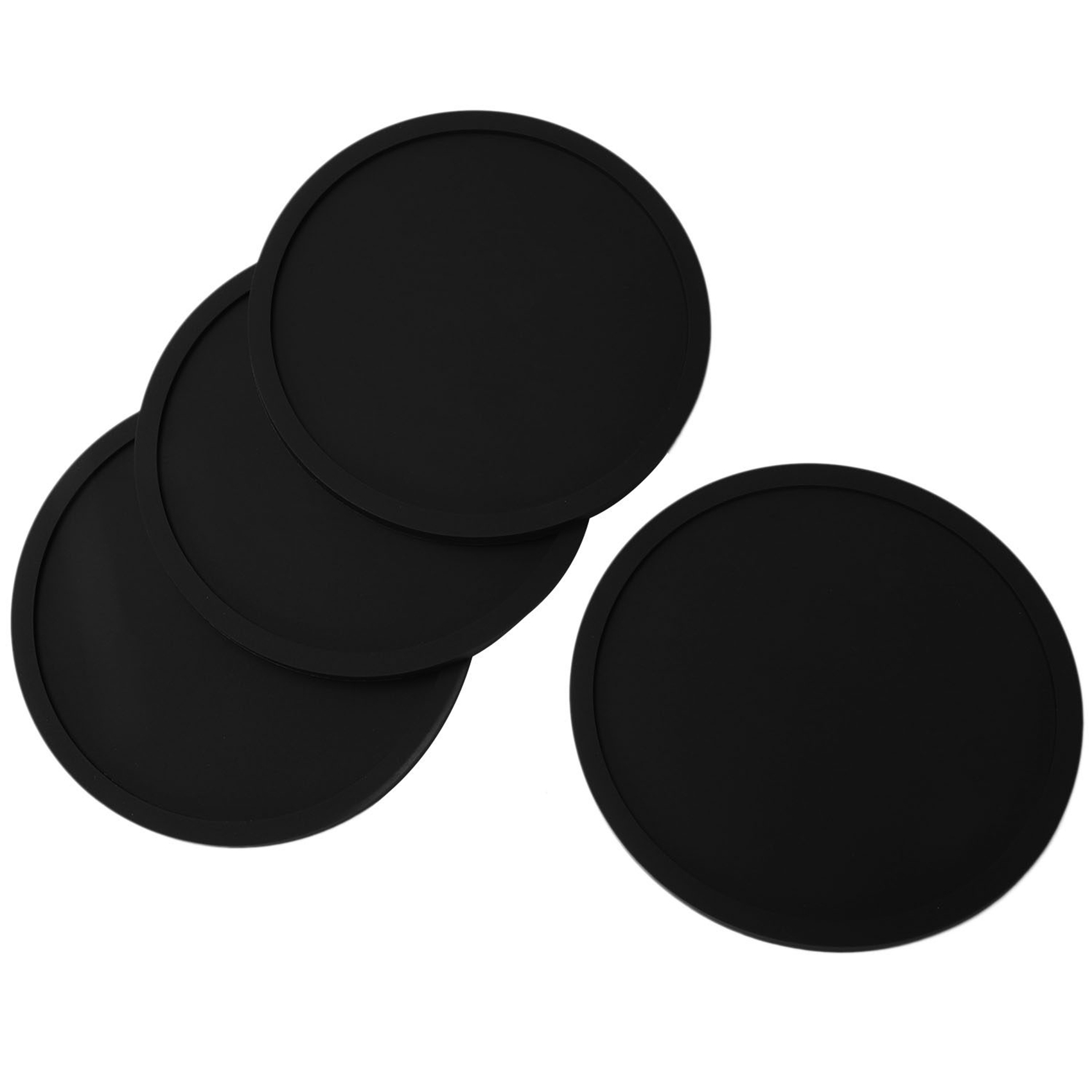 Silicone Black Drink Coasters Set of 16 Non-slip Round Soft Sleek and Durable Easy to Clean Black. 