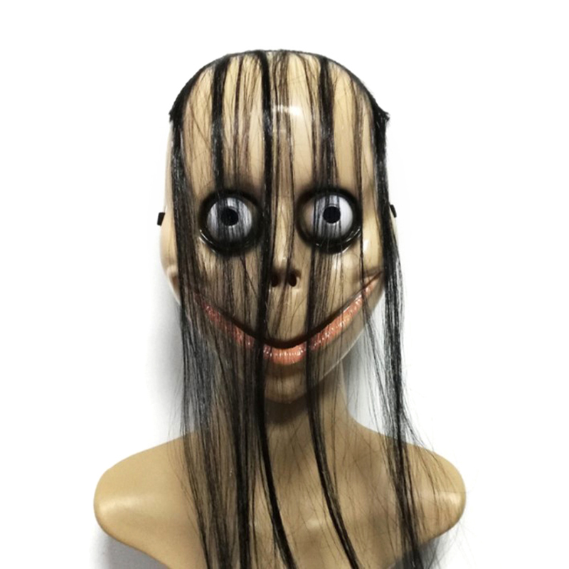 【Universal Car Parts Store】（NEW）New Halloween Horror With Long Hair Mo Mo Mask Funny Mask V-Shaped Mouth Mask With Hair Female Ghost Mask Roleplay Mo Mask Masks. 