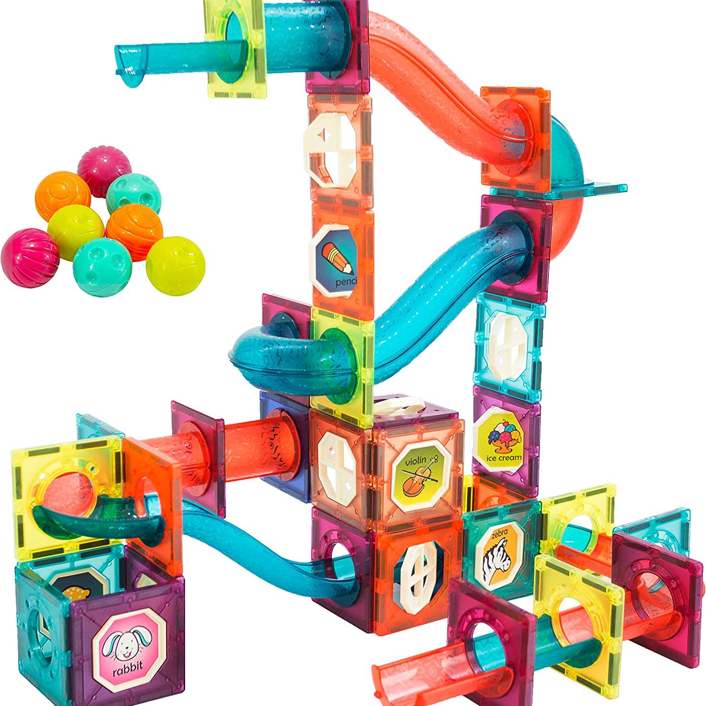 45pcs Magnetic tiles rolling ball pipe building blocks