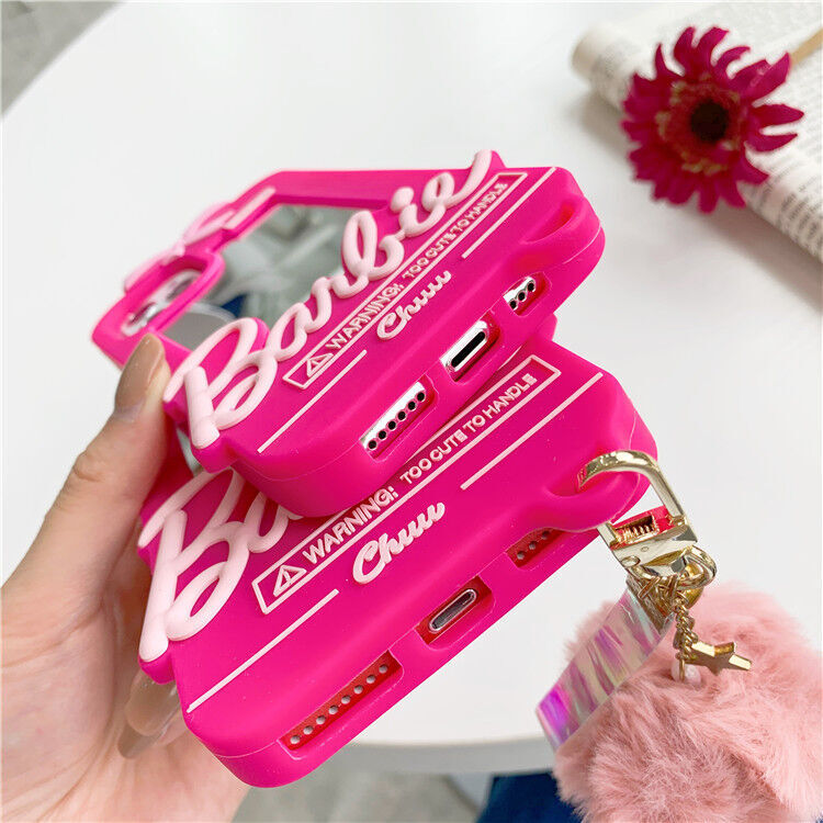 New 3D Barbie Mirror iPhone 11 Protective Cartoon Silicone Apple Phone Case Suitable. 