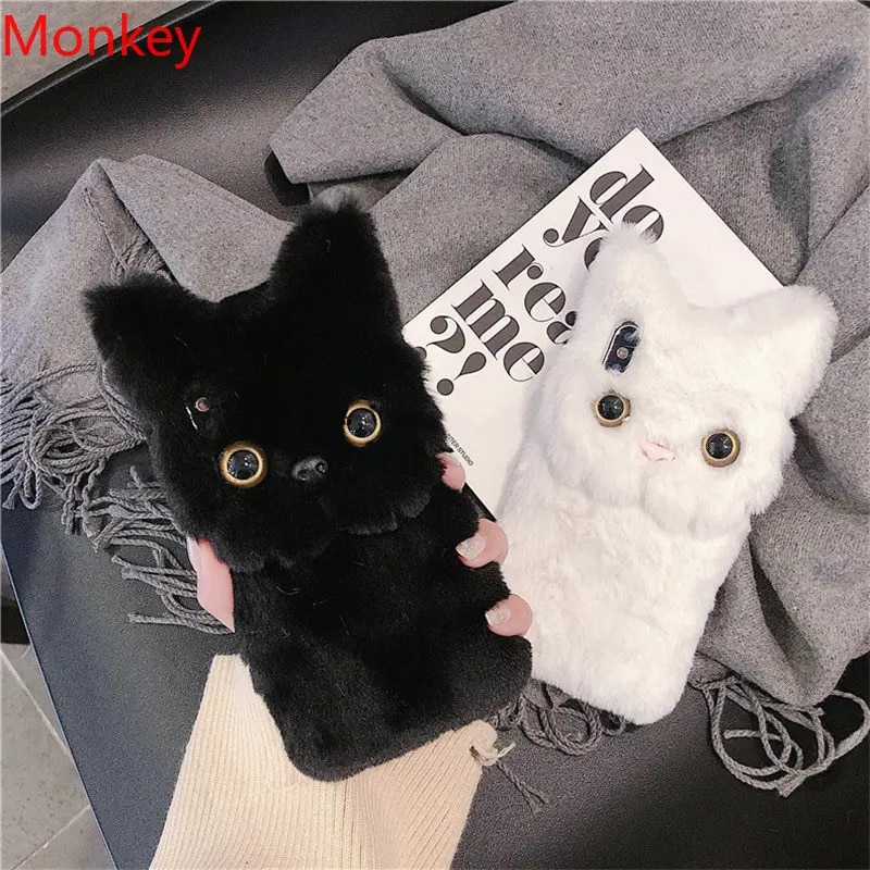 3D Cute Plush Cat Case iphone 13 pro For iPhone 11 12 14 15 Pro Max X XS XR 6 7 8 Plus SE 2 Furry Fluffy Fur Soft Silicone Cover. 