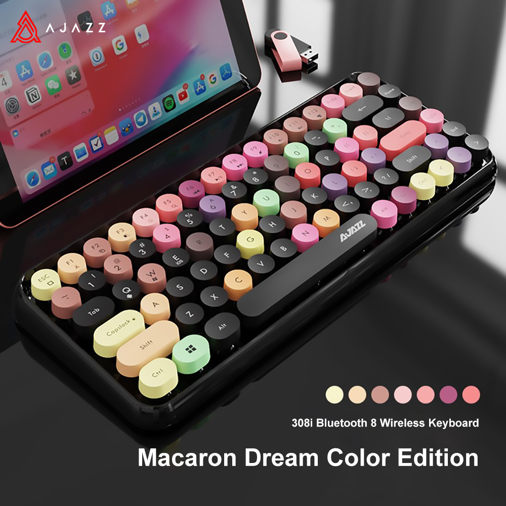AJAZZ 308i Wireless Keyboard 84 Keys Bluetooth Keyboard Portable 2.4GHz Typewriter Retro Round Keycap for Tablet Laptop Android. 