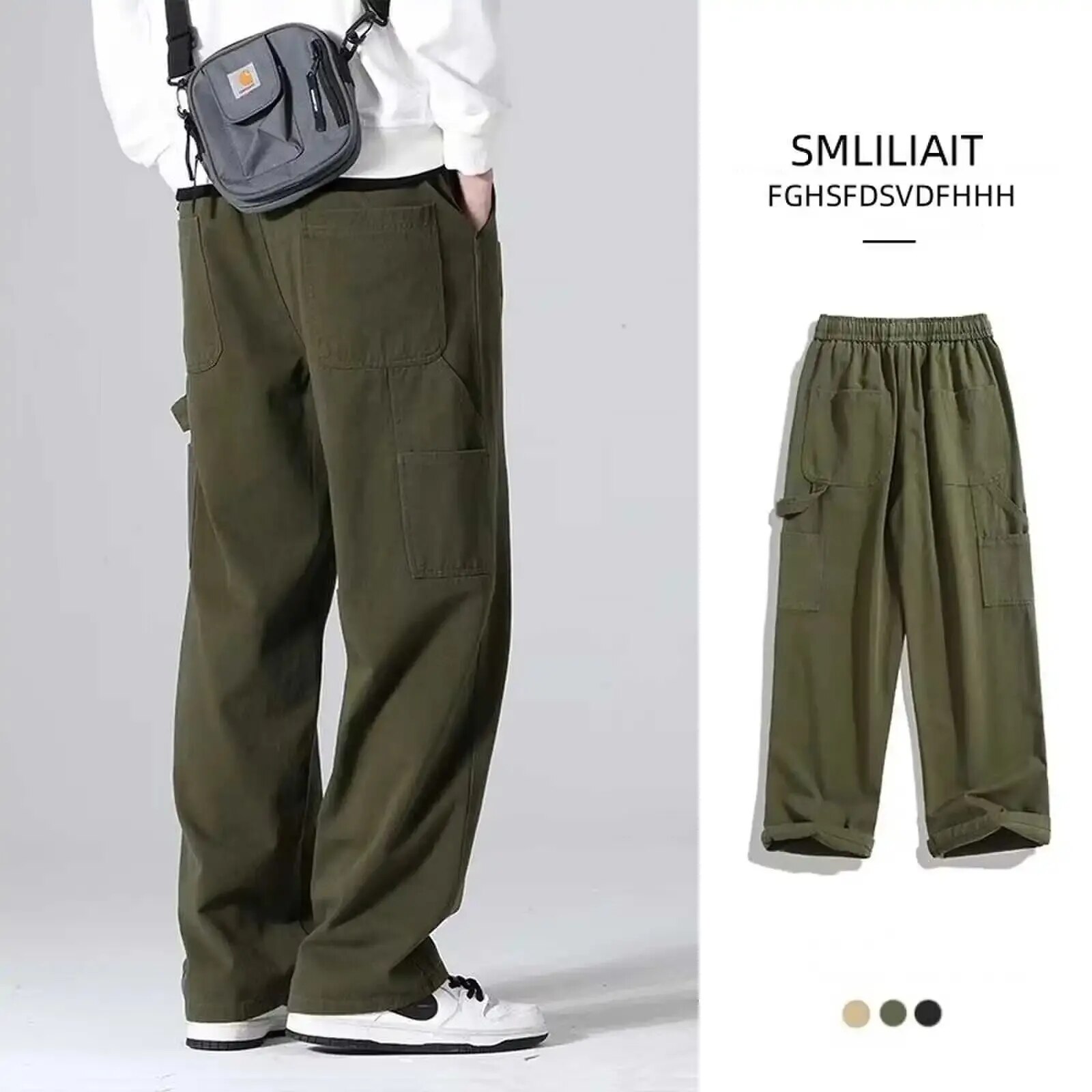 Army Green American Logging Cargo Pants Men's Spring and Autumn Loose American Vintage Straight Casual Pants Men's Trend