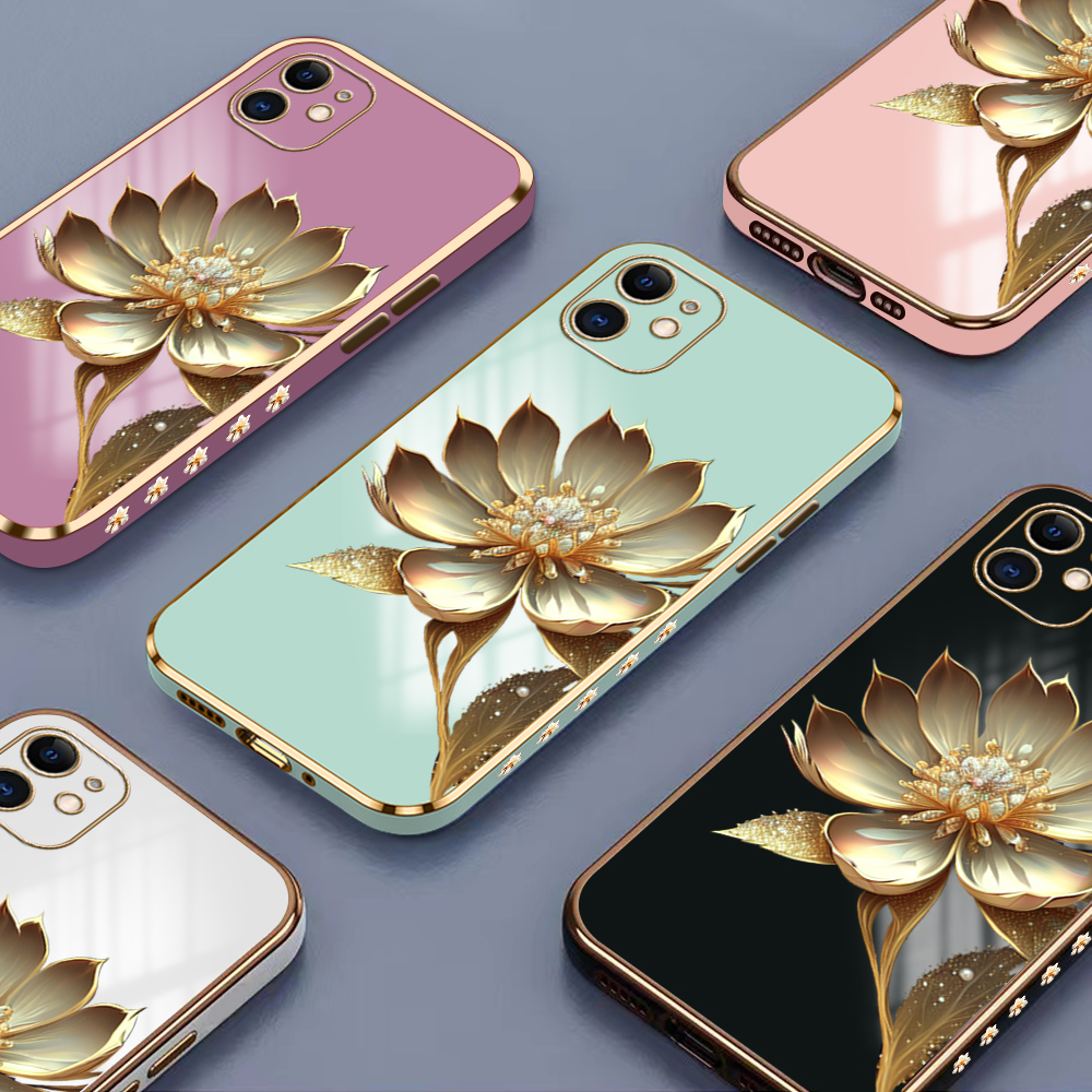 TA for Vivo V15 Pro Back Cover With Hand Strap Gold Lotus Flower Luxury 6D Plating Case Side Pattern Soft Silicone Square Mobile Cover. 