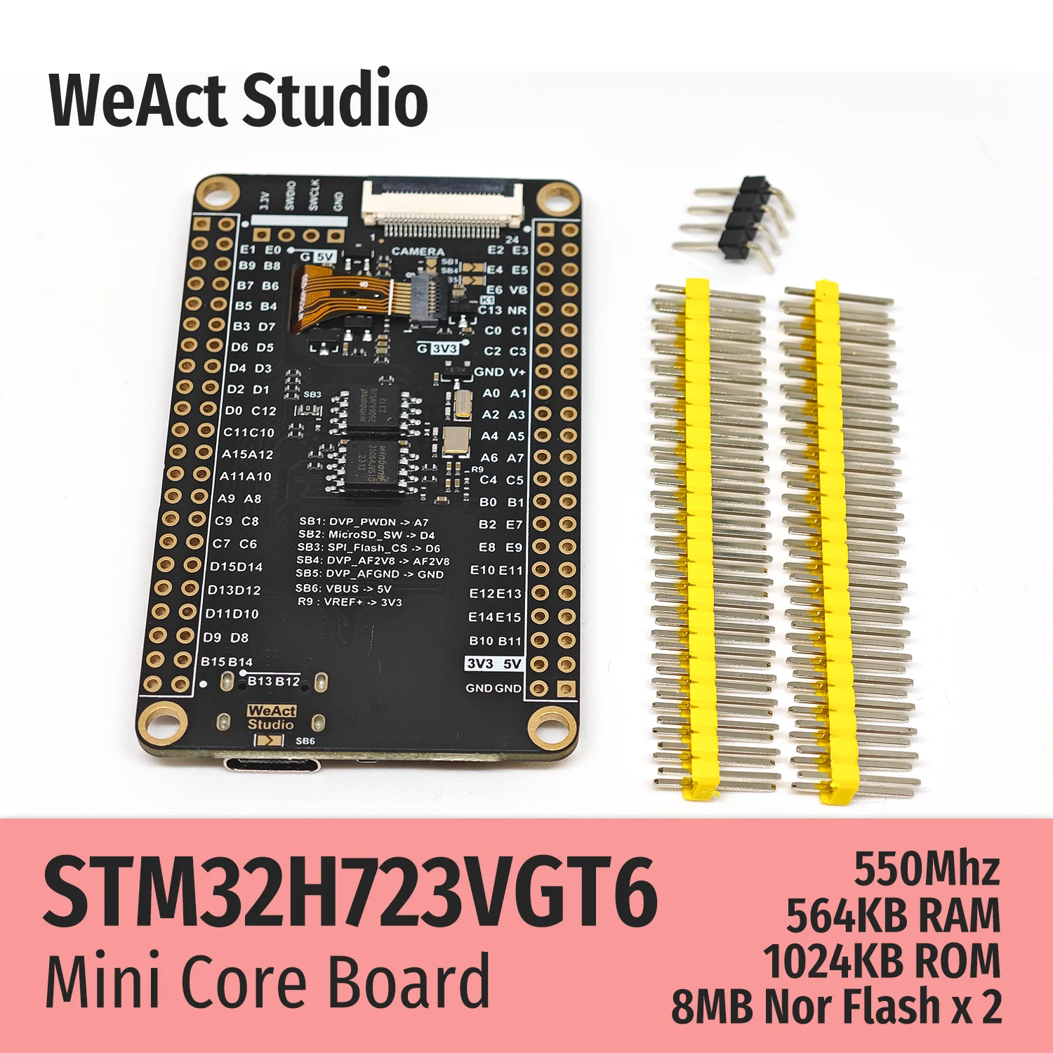 WeAct STM32H723VGT6 STM32H723 STM32H7 STM32 Core Board Demo Board. 