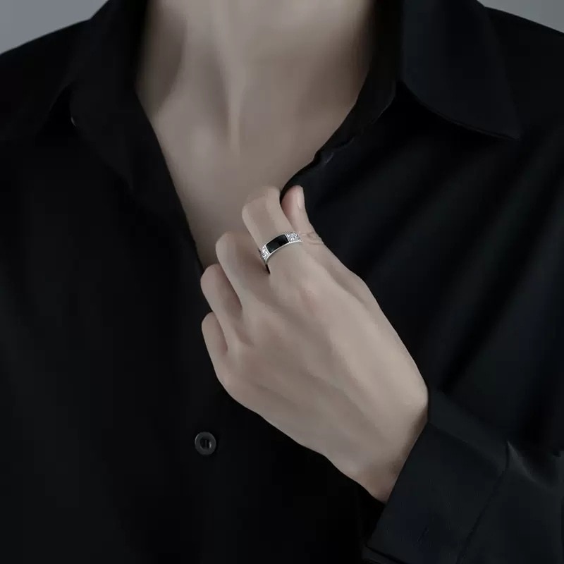 【Sooledead】（NEW）New Pattern Ring Silver Plated Adjustable Personality Men and Cocktail Party Jewelry Gift. 
