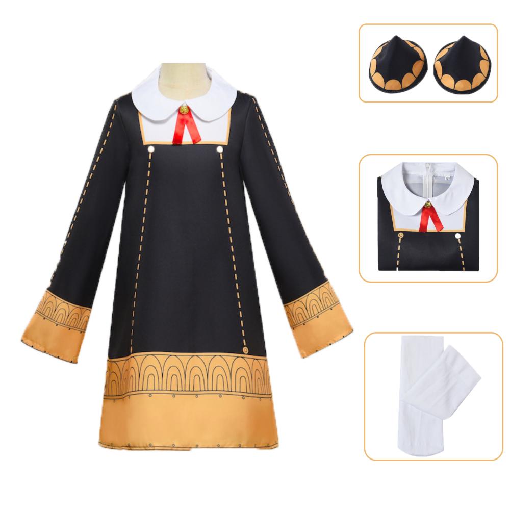 Anime Family Cosplay Costume for Girl Halloween Anya Forger Cosplay Uniform+Headwear+sock Suit For Ania Black Yellow Dress