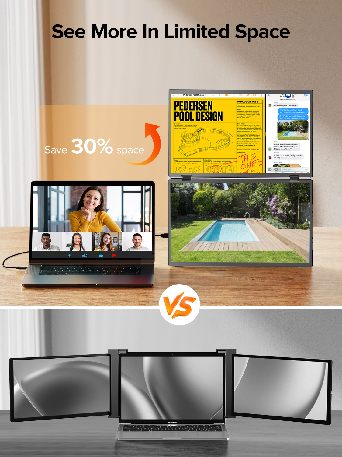 UPERFECT UStation Δ / Delta Portable Monitor for Laptop 15.6 1080P Extender Dual Screen with Stand VESA 360° Folding Stacked. 