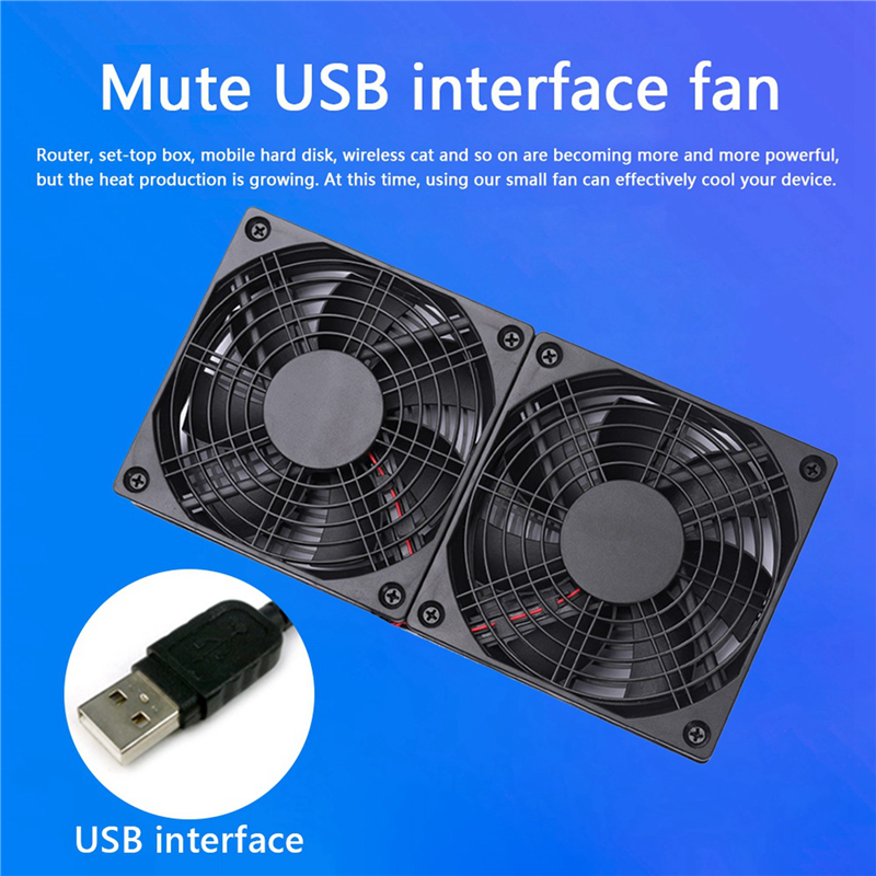 2X 120mm 5V USB Powered PC Router Dual Fans High Airflow Cooling Fan for Router Modem Receiver. 