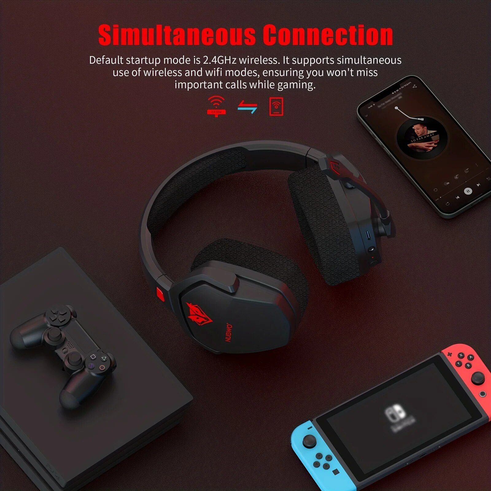 NUBWO G06 Wireless Gaming Headset Dual Mode 2.4GHz Wireless Bluetooth Headphone With Microphone For PS5, PS4, PC, Mac. 