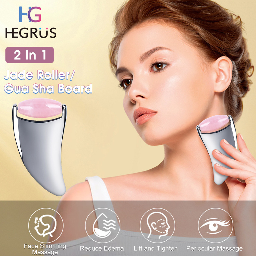 HEGRUS 2-in-1 Gua Sha Board Jade Roller Zinc Alloy Gua Sha Design Face Roller Gua Sha Set Facial Scraping Board Traditional Facial Face Massager Tools Anti Wrinkles For Chin Forehead Cheek Hands Feet Limbs. 