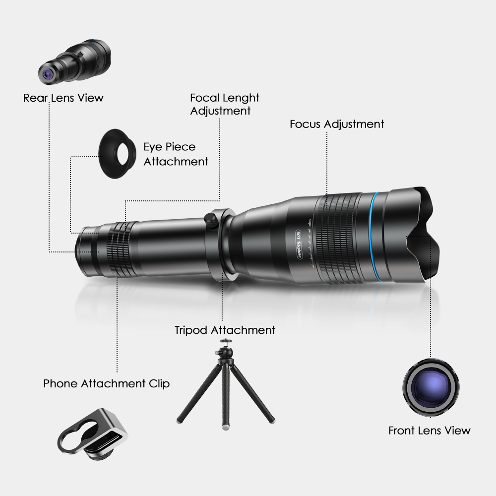 APEXEL 28X 36X 60X Telescope Zoom Phone Camera Lens Telephoto Lens + Extendable Tripod For iPhone Smartphone Hunting Capming. 