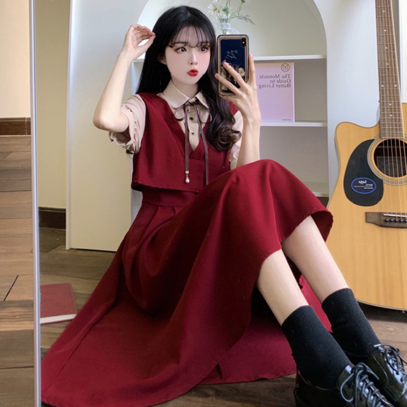 Aline Simple Fake Twopiece Dress Korean Fashion Preppy Style Summer