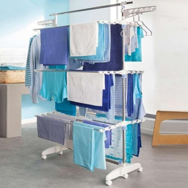 Home Creations 2 Poll Three Layer Cloth Drying Stand Floor Cloth Dryer Stand and Adjustable Folding Wheel Cloth Drying Stand & Rack