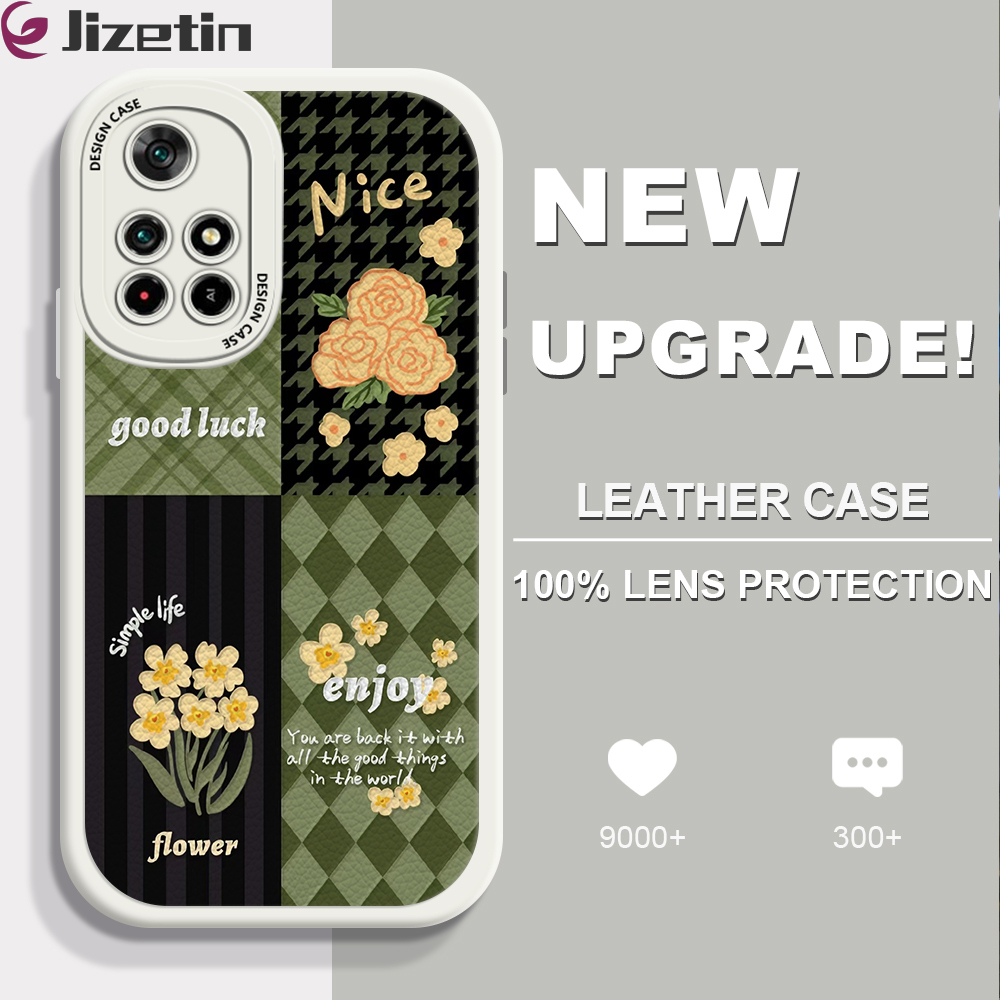 Jizetin for Xiaomi Poco M4 Pro 5G Back Cover Collage Flowers Lambskin Texture PU Leather Back For Girls Boys Soft Phone Case