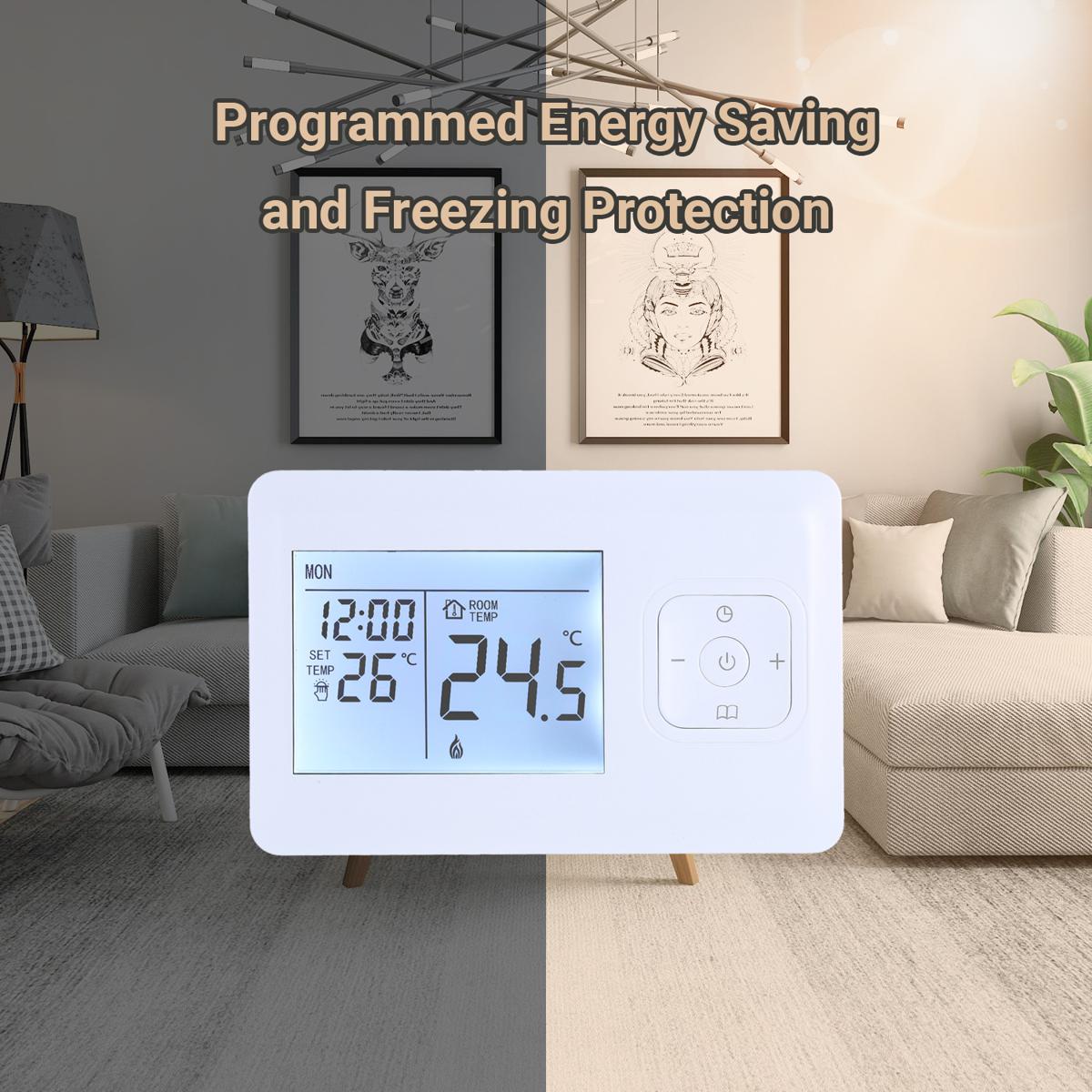 LCD Digital Heating Thermostat Programmable Wall-mounted Furnace W-ifi Thermostat Wir-eless Temperature Control Constant Temperature Weekly Programming Water Heating Temperature Controller