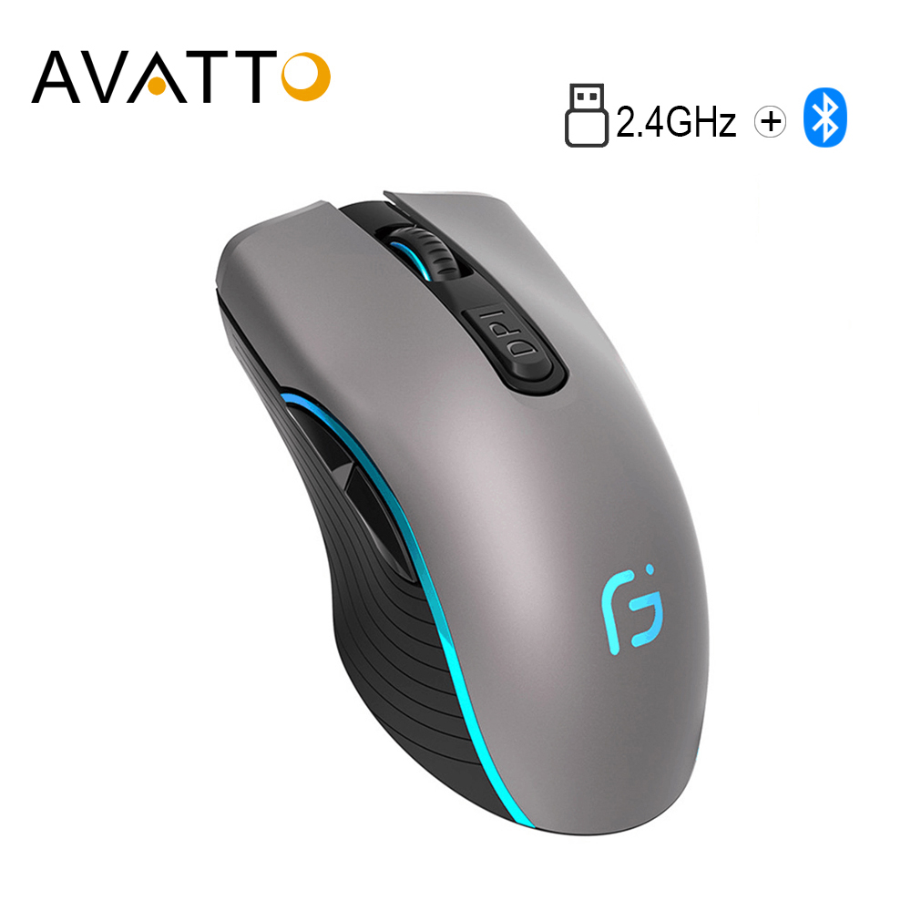 【Topnotch Store】AVATTO Bluetooth 4.0 + 2.4G Wireless Dual Mode Mouse,2400 DPI 6 Buttons Rechargeable Gaming Mice for PC Laptop Gamer. 