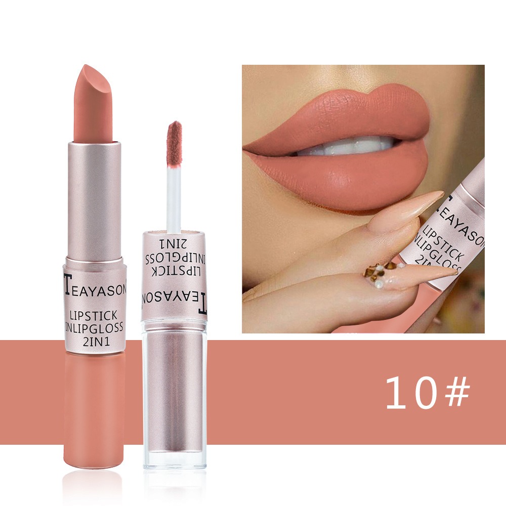 Double head non stick cup matte matte matte lip gloss 2-in-1 matte bean paste non fading cup lipstick for women. 