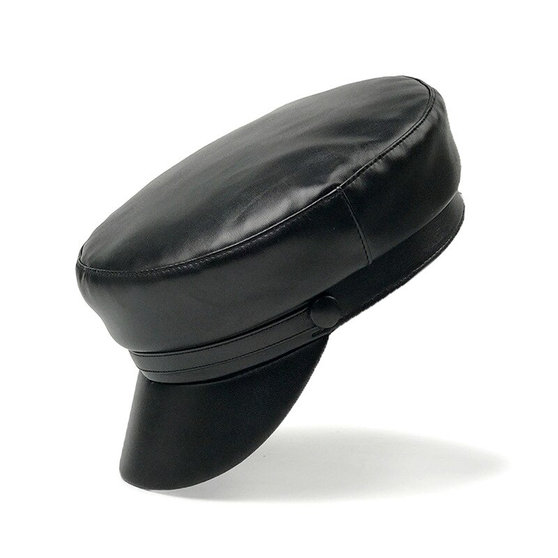 【happy one】Pu Leather Military Women Hat Gorras Caps Female Casquette Berets British Style. 