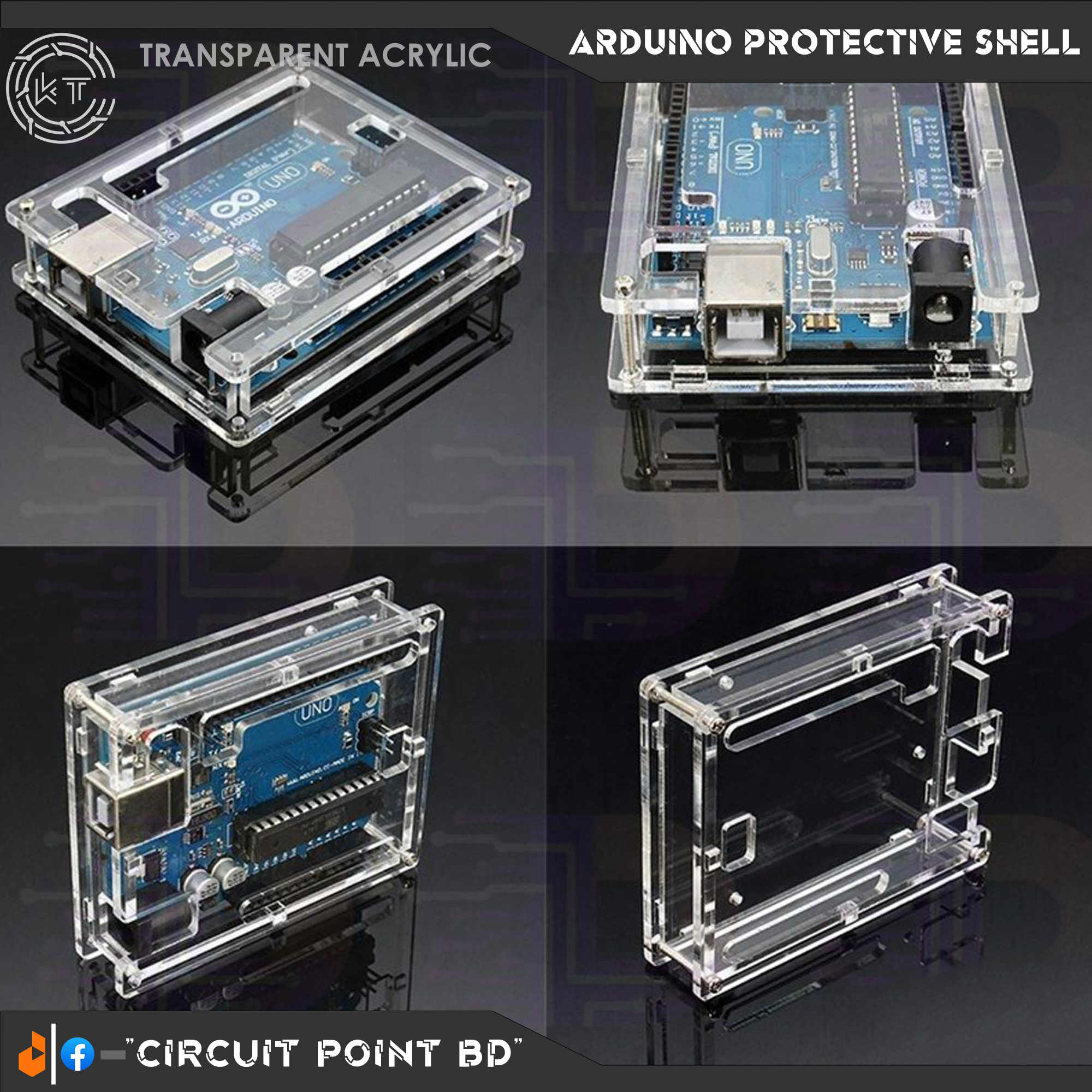 ARDUINO CASE PROTECTIVE ENCLOSURE SHELL 3D TRANSPARENT / CLEAR ACRYLIC BOX. SUITABLE FOR ARDUINO UNO R3 DIP/SMD/WIFI, UNO R4 WIFI/MINIMA, WEMOS D1.. 
