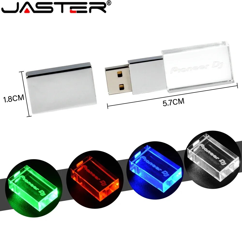 JASTER Crystal Pen Drive 128GB Free Custom Logo Memory Stick 64GB Will Emit Light USB Flash Drive 32GB Creative Pendrive 16GB. 