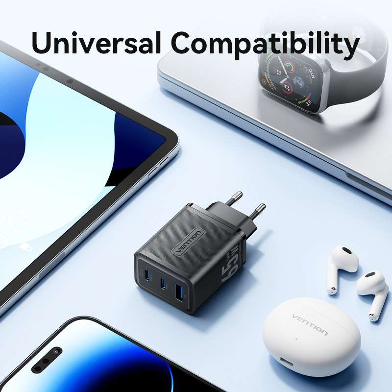 Vention 65W GaN 3 Port USB Type C Fast Charger Quick Charge 4.0 3.0 Type C PD USB Charger for iPhone 15 14 13 Pro Max Samsung S23 S22. 