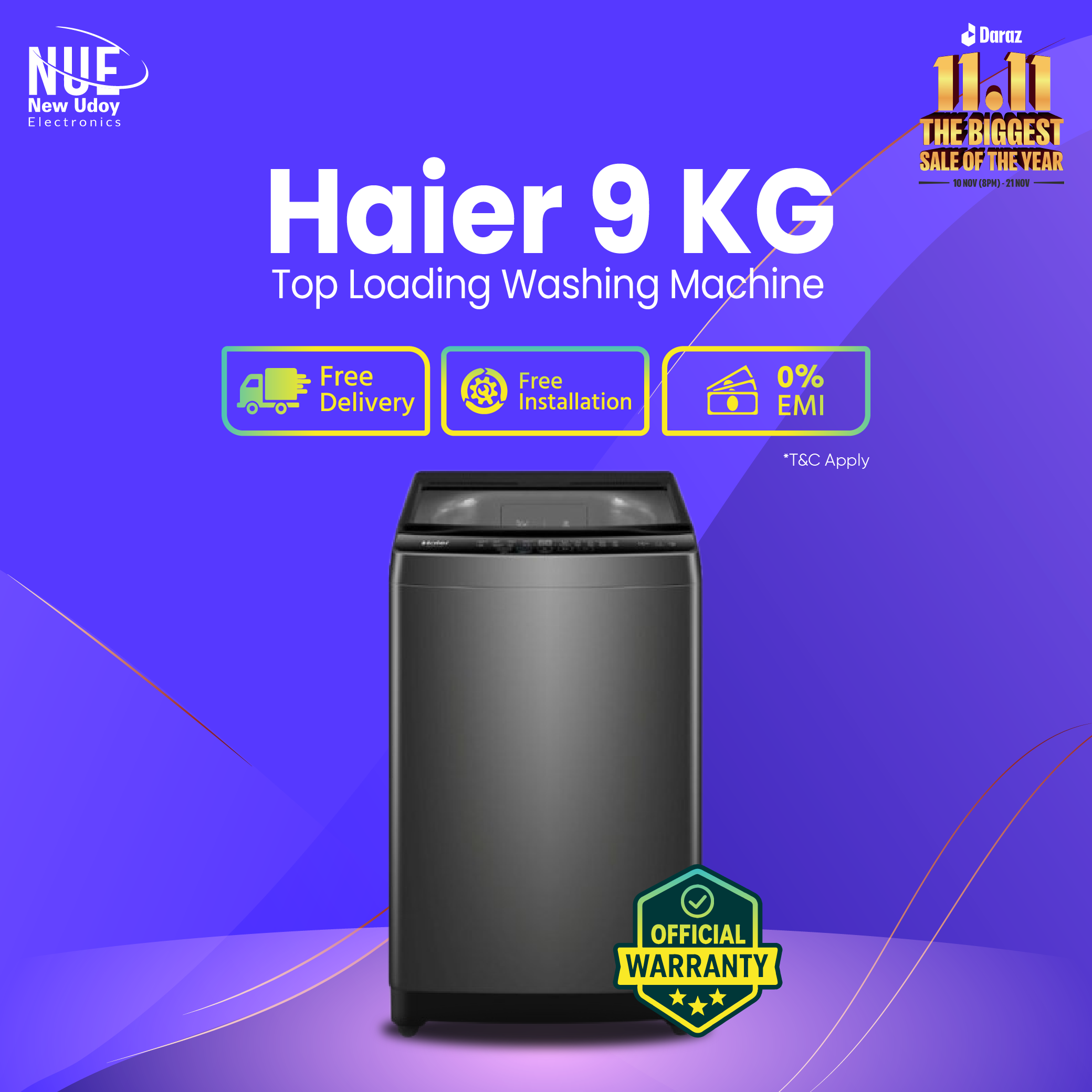 Haier 9KG Top Loading Automatic Washing Machine (HWM90-316S6) FREE INSTALLATION đ Free Delivery đŗ 0% EMI Available, Official Warranty by Haier