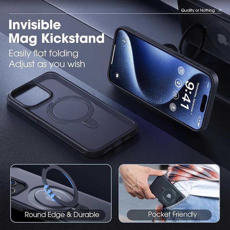 Matte Magnetic Mobile Phone Case with Ring Stand for iPhone 16 happy15 14 Pro Max Case Plus 13 11 12 Mobile Cases Translucent Cover. 