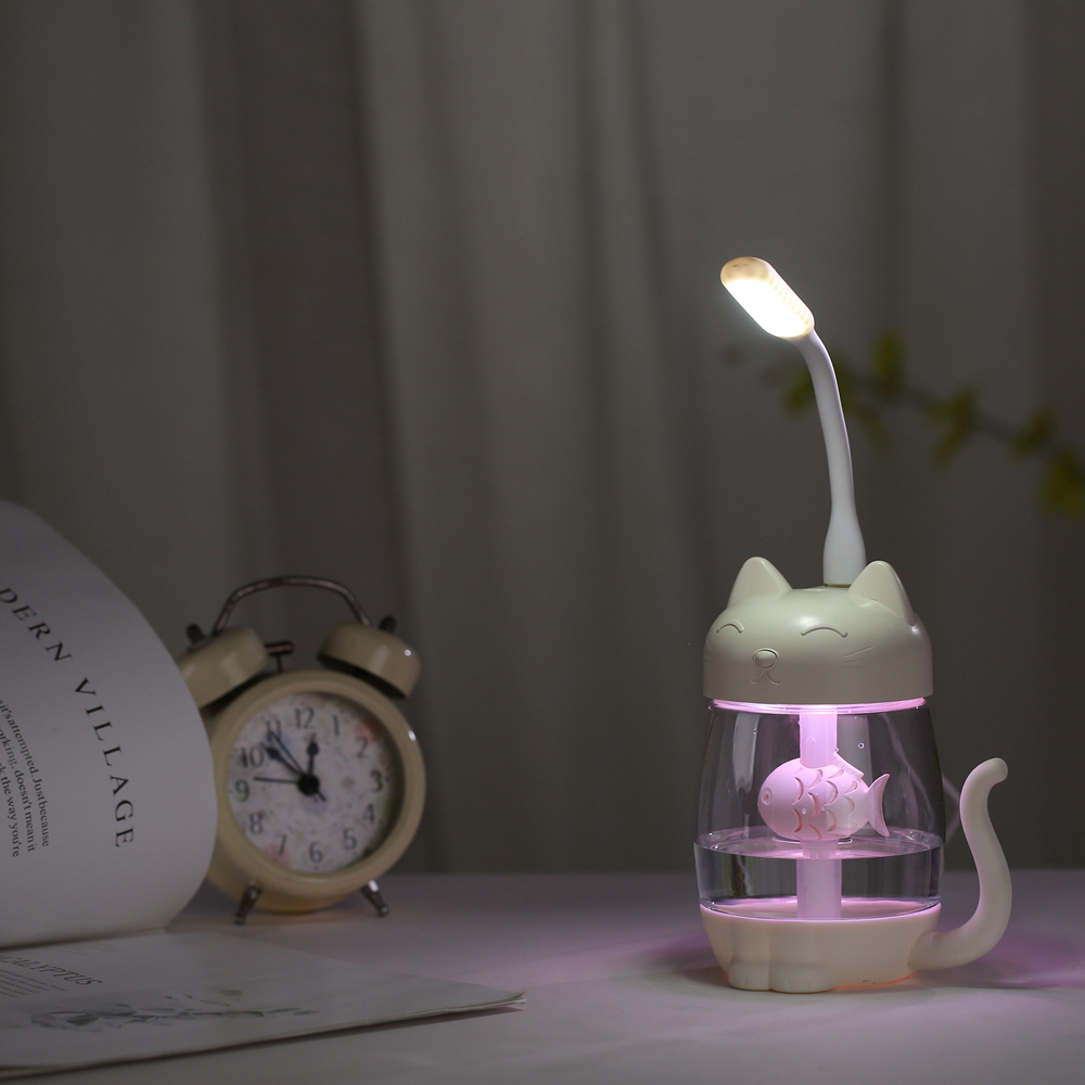 Toolikee 350ml 3in1 USB Himidifier Cat Mini Portable Ultrasonic Lovely Kitty Humidifier with Fan and Night Light Aroma Diffuser. 