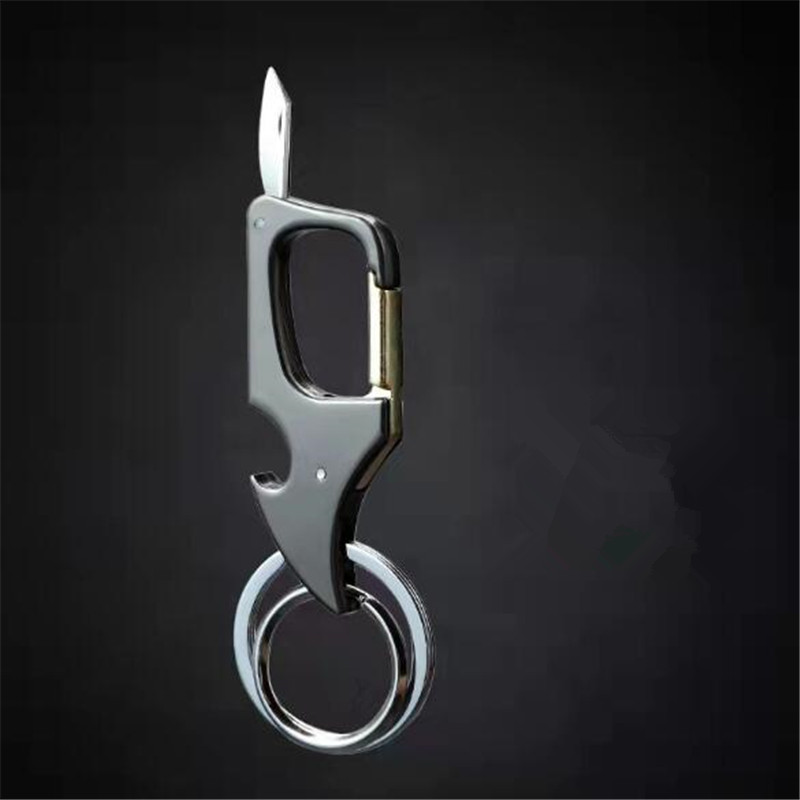 Classic Men Mini Foldable Knife Keychain Outdoor Multi-Functional 2 In 1 Metal Bottle Opener With Two Key Rings For Boy Gifts. 