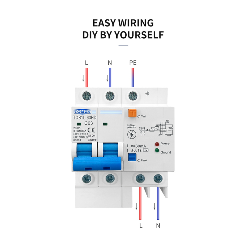 TOMZN Residual Current Circuit Breaker Main Switch with Protector 63A. 